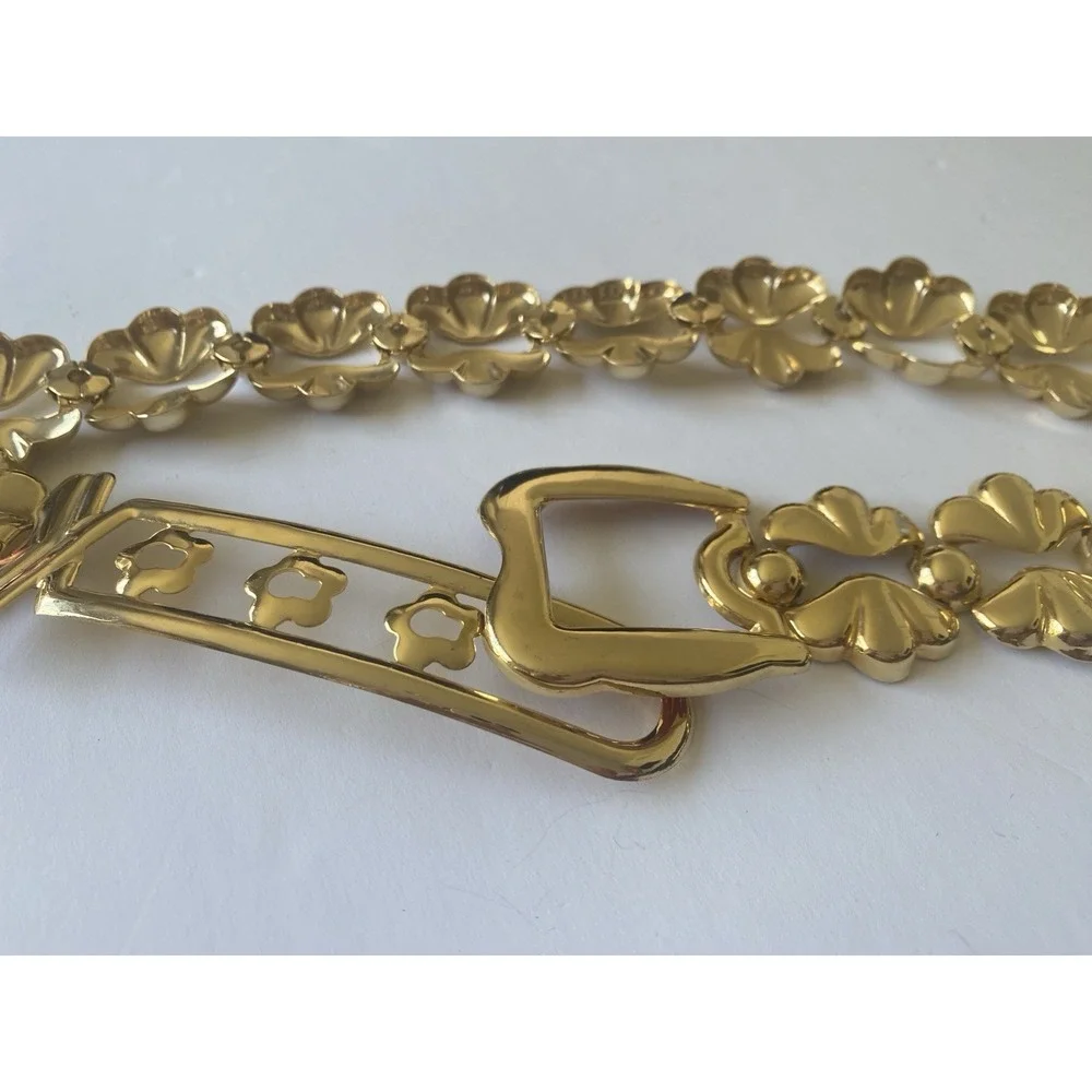 VTG High-Shine Gold Tone Shell Link Chain Belt Statement Scallop Mod Boho 34